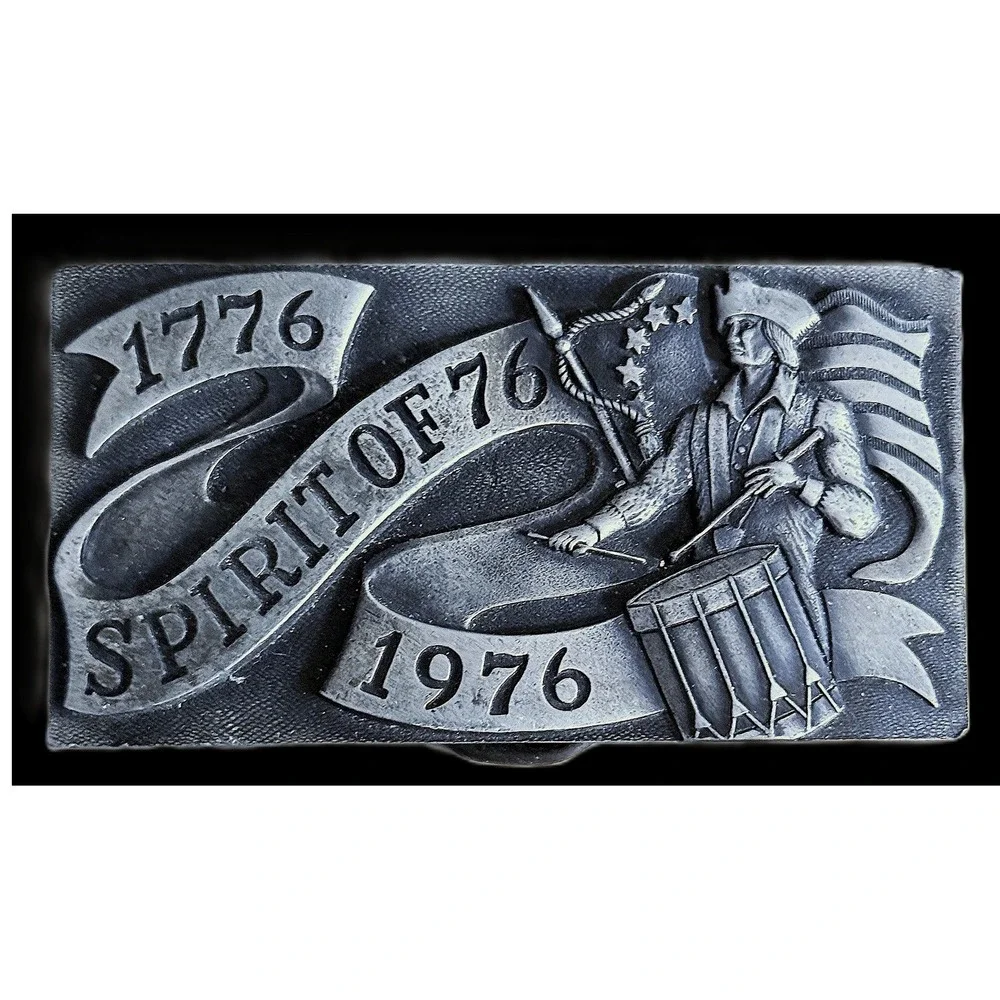 Spirit Of 76 Belt Buckle 1776 1976 Drummer Betsy Ross Flag Vtg 70s HJ .XTT320
